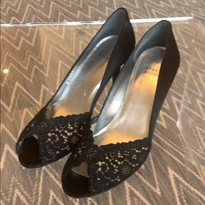 Black satin/lace Stuart Weitzman heels-size 7